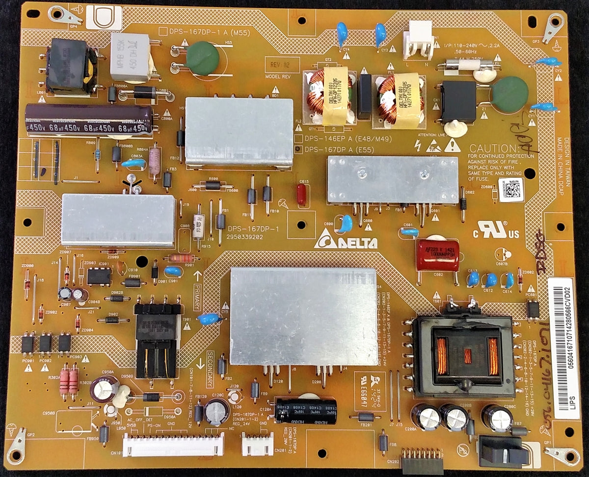 056.04167.1071 Vizio Power Supply, 056.04167.1051, DPS-167DP-1, DPS-167DP, DPS-167DP A, 2950339202, 2950330505, DPS146EP A, E550i-B2