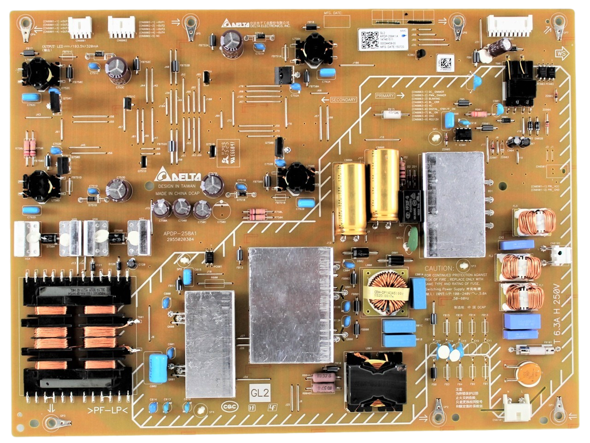 147461511, 1-474-615-11 Sony Power Supply, GL2, APDP-258A1, APDP-258A1 A, XBR-75X850C, XBR75X850C