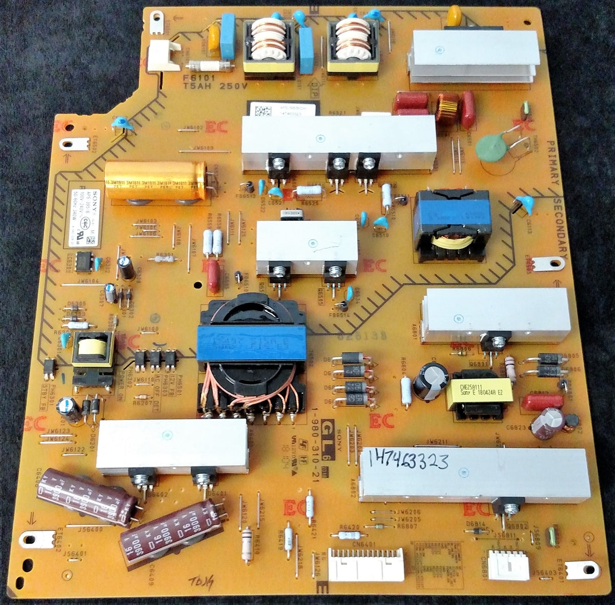 147463323, 1-474-633-23, SONY POWER SUPPLY, APS-395/B, 1-980-310-21, GL6, KD-55X750H, KD-65X730F, XBR-65X755D, XBR-65X757D, XBR-65X750D, XBR-65X810C, XBR-55X700D, XBR-55X707D, XBR-55X705D, XBR-55X810C, KD-55X750F, XBR-55X800G