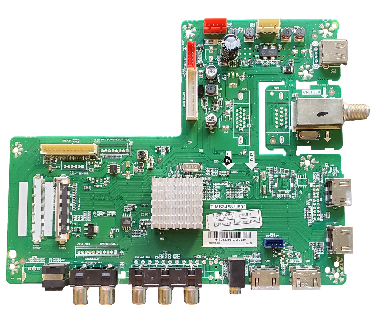 8142127342113, RCA Main Board, T.MS3458.U801, RTU7575-B