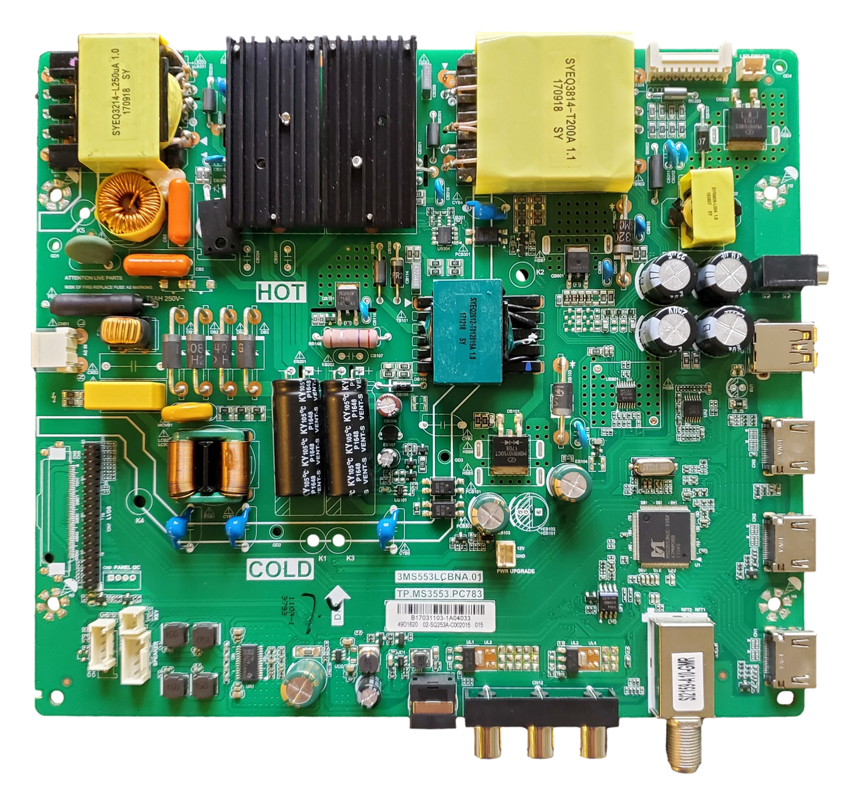 02-SQ253A-C002015 Hitachi Main Board, 3MS553LCBNA.01, TP.MS3553.PC783, 49E30