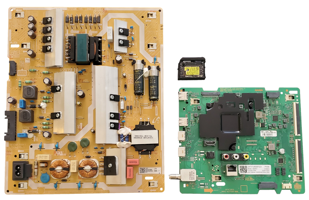 UN75TU8000FXZA Samsung TV Repair Parts Kit, BN94-15808D Main Board, BN44-01056A Power Supply, BN59-01341A Wifi, UN75TU8000FXZA FB02, UN75TU8000FXZA