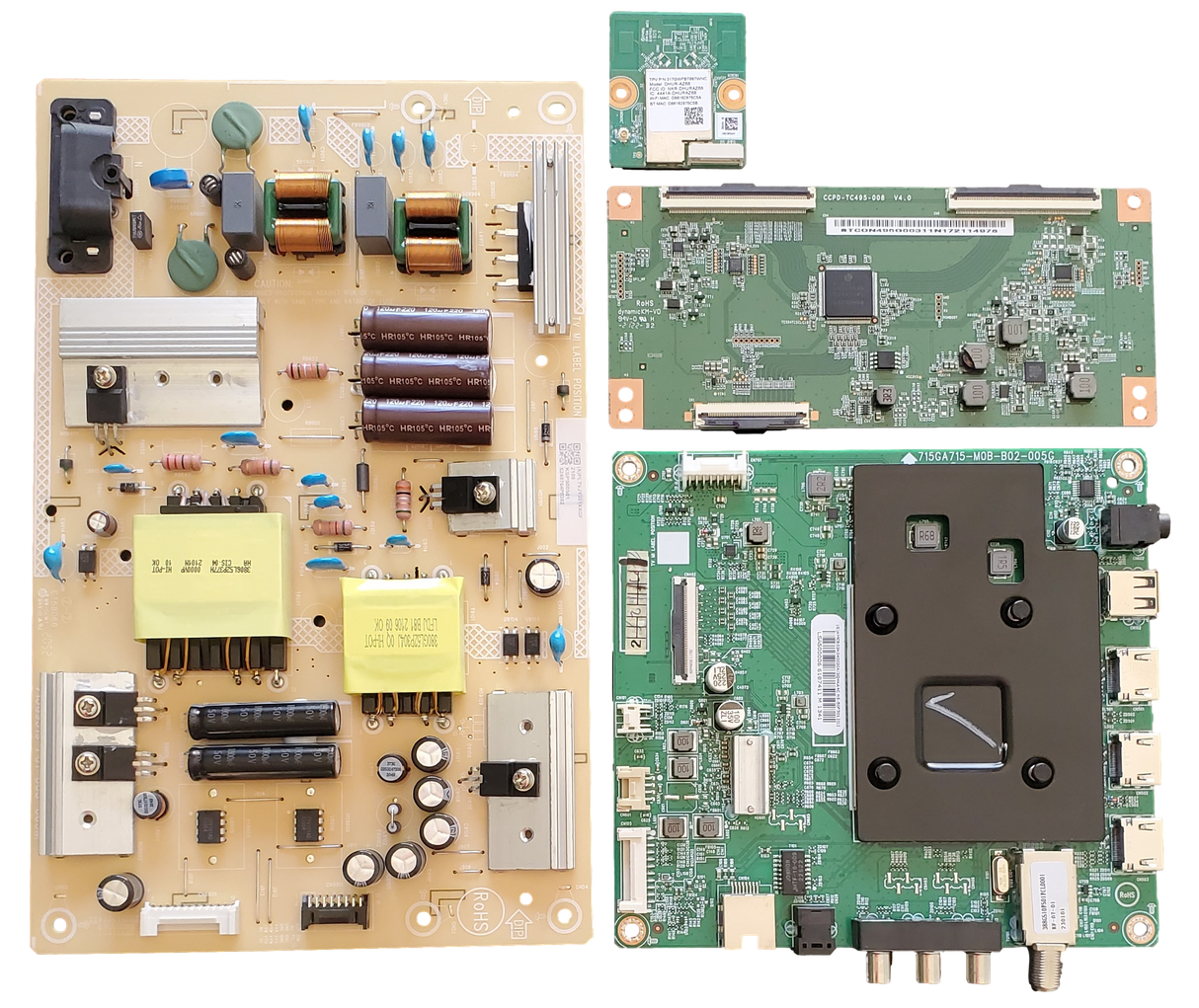 NS-50F301NA24 Insignia TV Repair Kit, 756TXMCB02K040 Main Board, PLTVJY301XXGF Power Supply, CCPD-TC495-008 V4.0 T-CON, 317GWFBT667WNC Wi-Fi Board, NS-50F301NA24