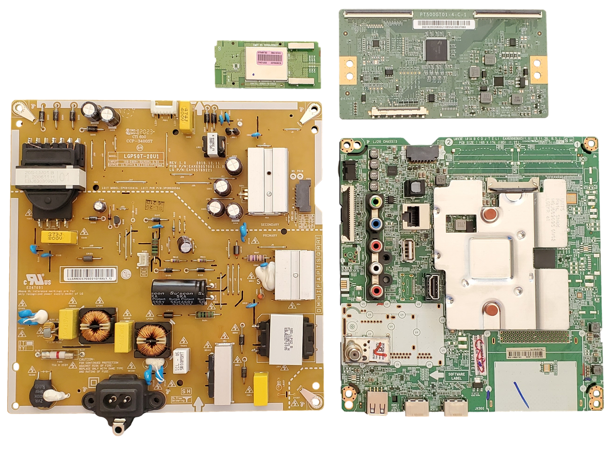 50UN7300AUD LG TV Repair Parts Kit, EBU65841709 Main Board, EAY65769221 Power Supply, PT500GT01-4-C-1 T-Con, EAT64897302 Wifi, 50UN7300AUD