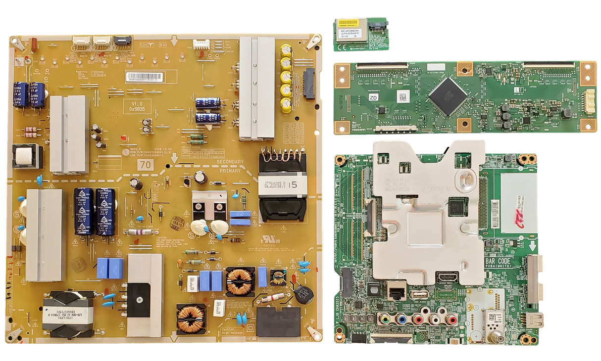 70UK6190PUB LG TV Repair Parts Kit, EBT65512504 Main Board, EAY64489671 Power Supply, RUNTK0334FVZD T-Con, EAT63435703 Wifi, 70UK6190PUB BUSMLJR, 70UK6190PUB