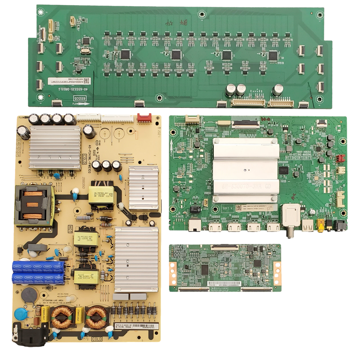 65S531 TCL TV Repair Parts Kit, 30800-000016 Main Board, 08-P241-W0L-PW200AE Power Supply, 34.29110.0B0 T-Con, 08-D65S535-DR200AB LED Driver, 65S531