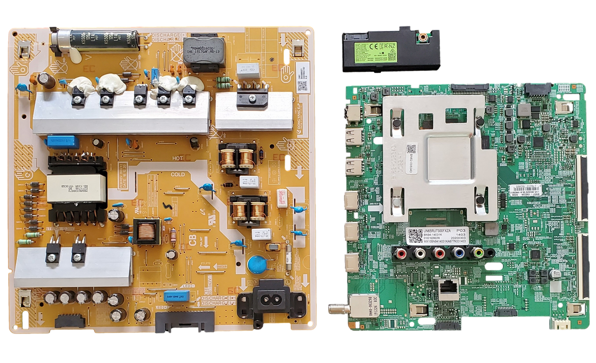 UN65RU7300FXZA Samsung TV Repair Parts Kit, BN94-14031K / BN94-14277J Main Board, BN44-00932T Power Supply, BN59-01314A Wifi, UN65RU7300FXZA FA02, UN65RU730DFXZA, UN65RU7300FXZA