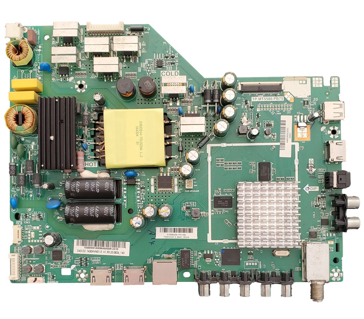 75.500W0.1A0 Vizio Main Board, TP.MT5580.PB75, LWZ2ULDS4609160, D43-D2