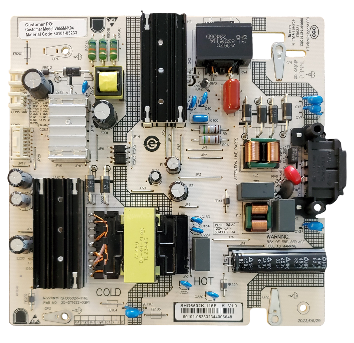 60101-05233 Vizio Power Supply Board, SHG6502K-116E, V655M-K04