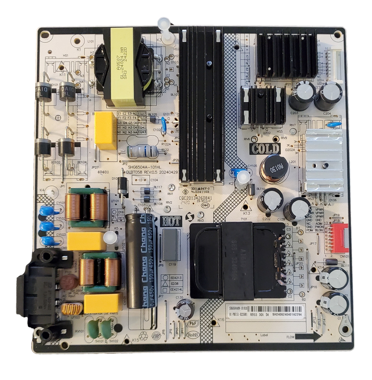 81-PBE151-H225001 Insignia Power Supply Board, SHG6504-101HL, NS-75F501NA25, NS-70F501NA25