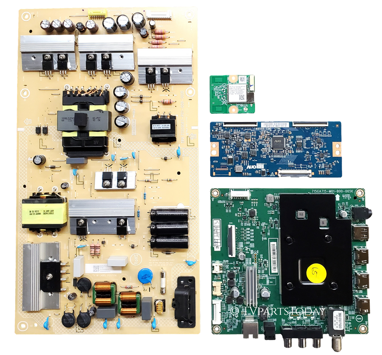 NS-65DF710NA21 Insignia TV Repair Parts Kit, 756TXKCB02K060000X Main Board, PLTVJI351XXB3 Power Supply, 55.65T55.C19 T-Con, 317GWFBT667WNC Wifi, REV A, NS-65DF710NA21