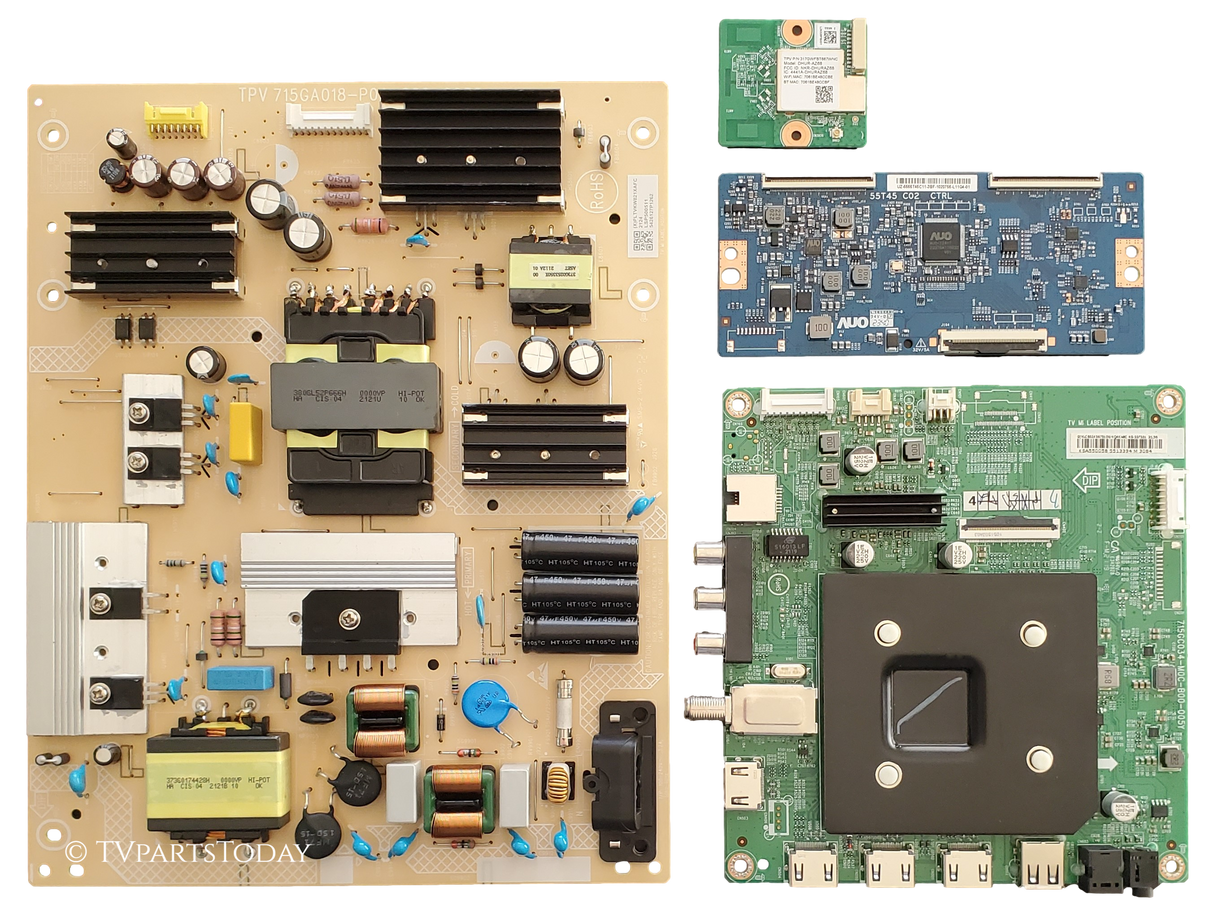 NS-55F501NA22 Insignia TV Repair Parts Kit, 756TXLCB02K067 Main Board, PLTVKW821XAFC Power Supply, 55.55T45.C11 T-Con, 317GWFBT667WNC Wifi, NS-55F501NA22 REV B, NS-55F501NA22