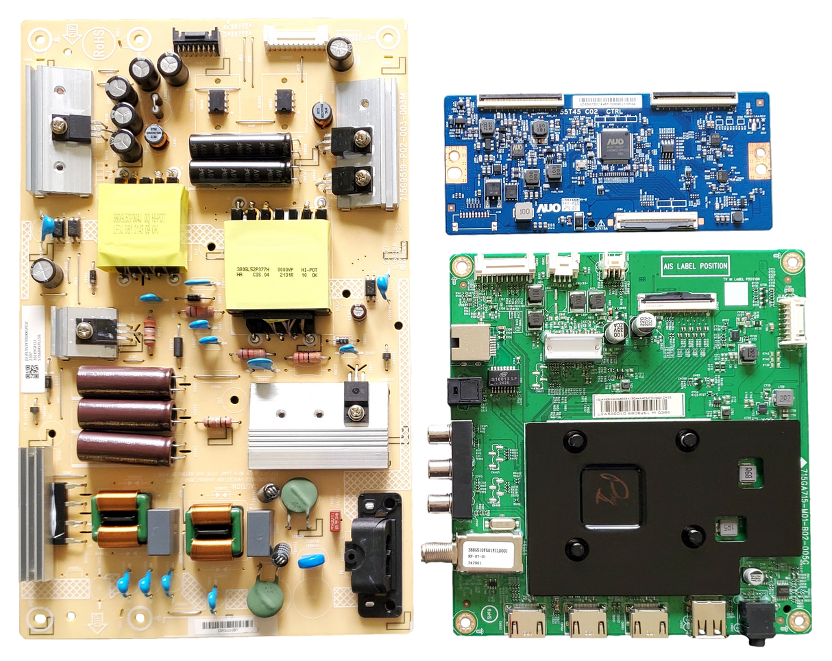 NS-50F301NA24 Insignia TV Repair parts Kit, 756TXNCB02K018 Main Board, PLTVJY301XXGF Power Supply, 55.50T39.C14 T-Con, NS-50F301NA24 REV O, NS-50F301NA24