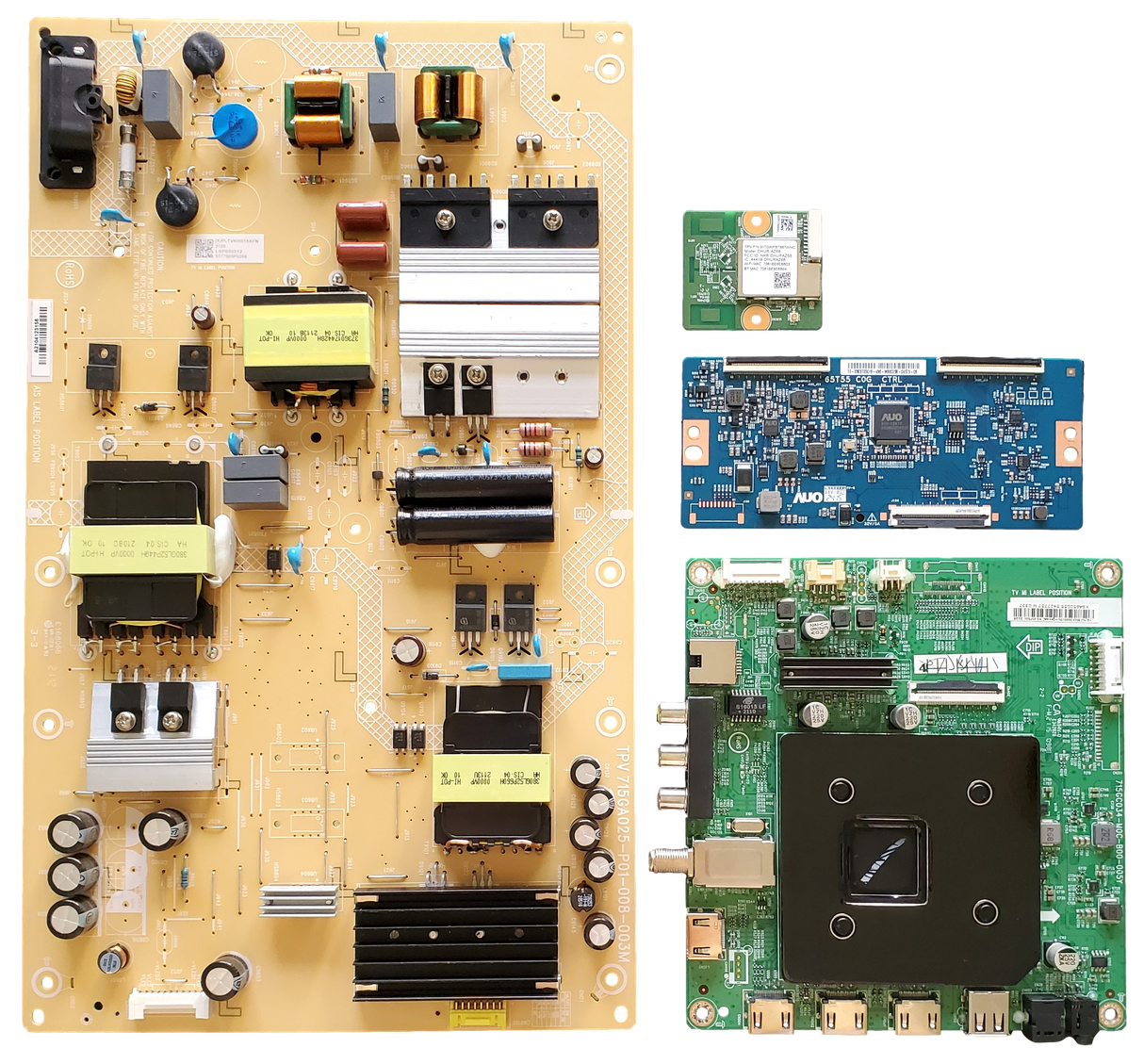 NS-65F501NA22 Insignia TV Repair Parts Kit, 756TXLCB02K060010X Main Board, PLTVKI951XAFN Power Supply, 55.65T55.C19 T-Con, 317GWFBT667WNC Wifi, NS-65F501NA22