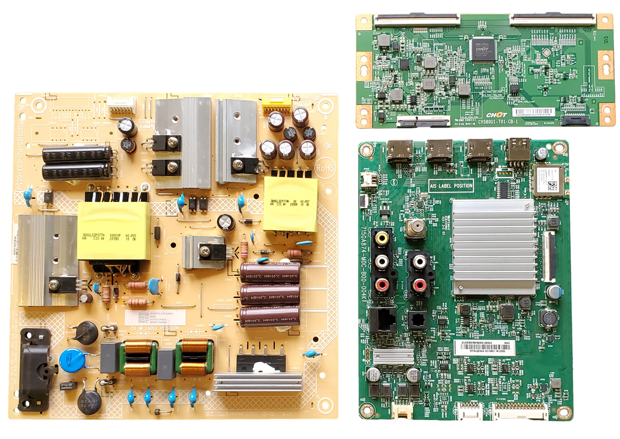 V585-H11 Vizio TV Repair Parts Kit, 756TXKCB02K025 Main Board, ADTVJ1812ABH Power Supply, CV580U1-T01-CB-1 T-Con, LTCHZILW, LTCHZINX, LTMHZILW, V585-H11