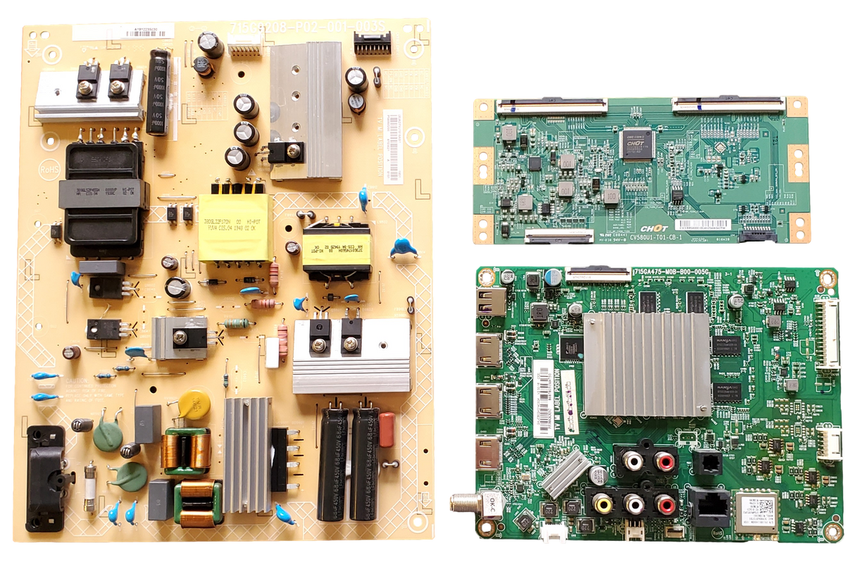 V585-G1 Vizio TV Repair parts Kit, 756TXJCB02K014 Main Board, ADTVJ1818AB1 Power Supply, CV580U1-T01-CB-1 T-Con, V585-G1