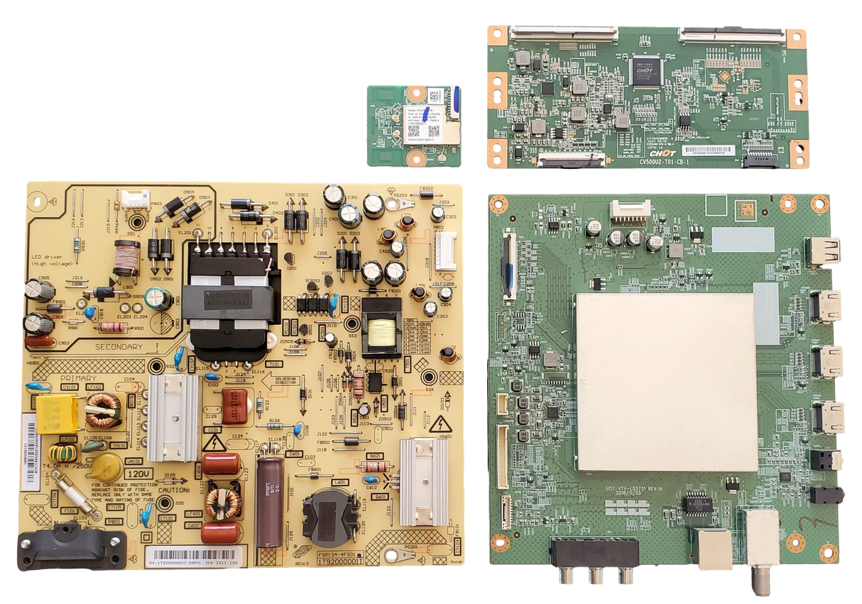 50LF711U20 Toshiba TV Repair Parts Kit, 691V0G00430 Main Board, 1T92000001I Power Supply, CV500U2-T01-CB-1 T-Con, 1T8C000001I Wifi, 50LF711U20