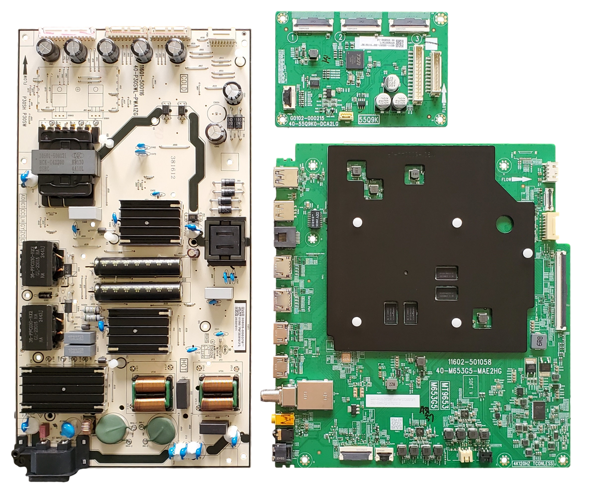 55QM751G TCL TV Repair Parts Kit, G0301-000299 Main Board, 30805-000378 Power Supply, G0311-000207 LED Driver, 55QM751G