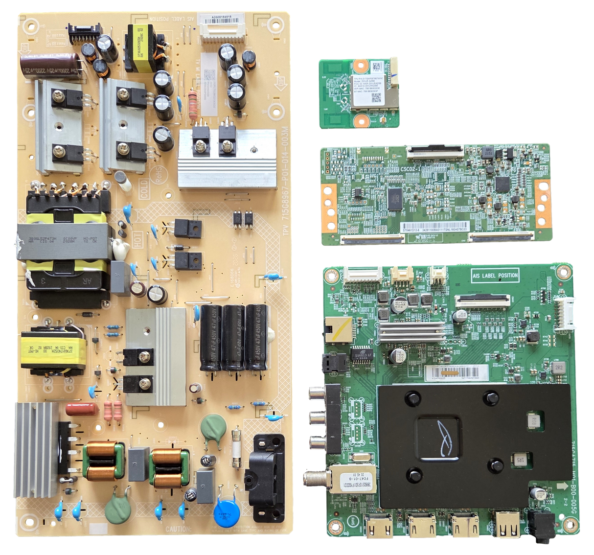 NS-55F301NA22 Insignia TV Repair Parts Kit, 756TXKCB02K078 Main Board, PLTVJW321XXGE Power Supply, 34.29110.0BA T-Con, 317GWFBT667WNC Wifi, NS-55F301NA22 REV A, NS-55F301NA22