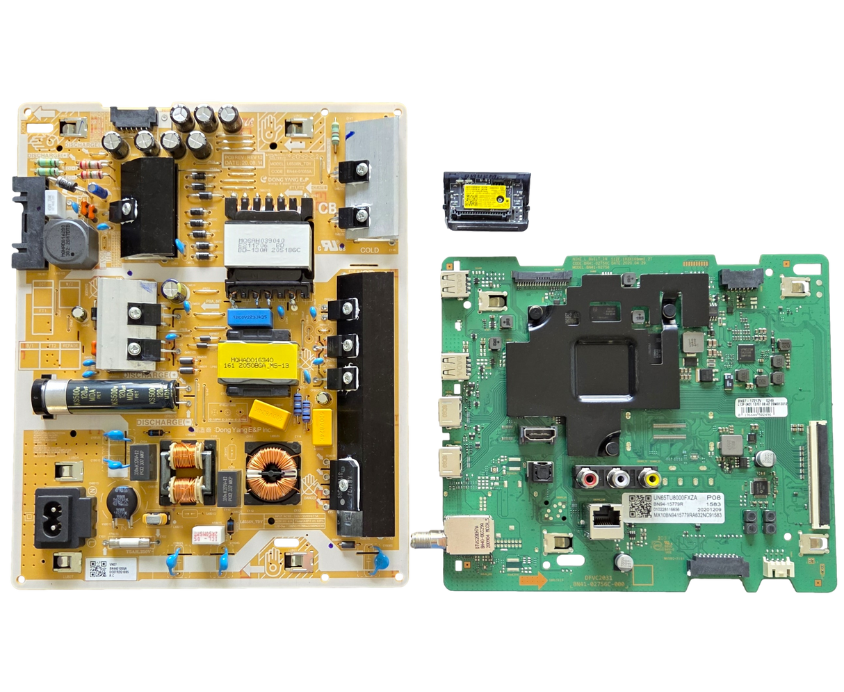 UN65TU8000FXZA Samsung TV Repair Parts Kit, BN94-15779R Main Board, BN44-01055A Power Supply, BN59-01342A Wifi, UN65TU8000FXZA AA03, UN65TU8000FXZA