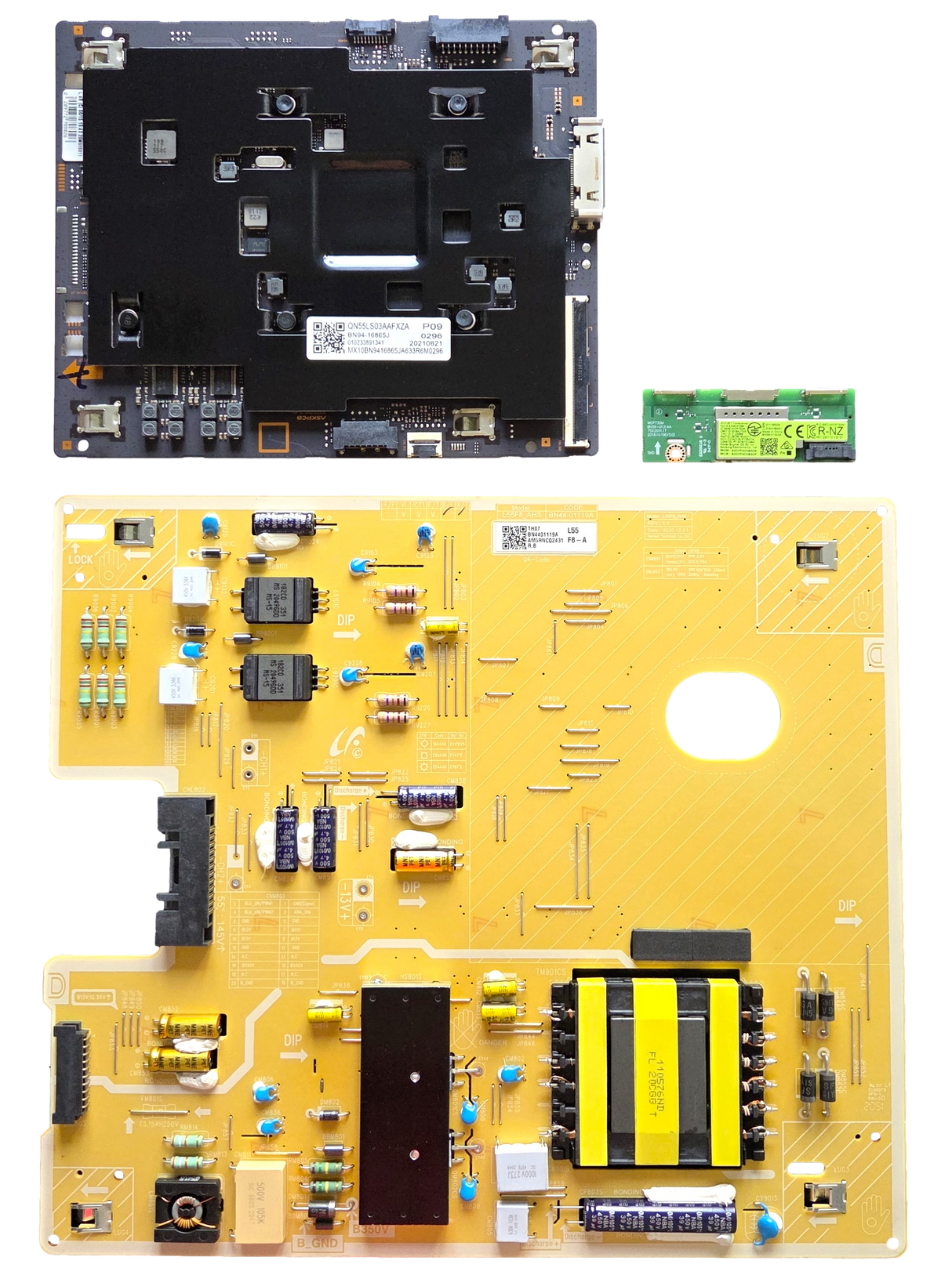 QN55LS03ADFXZA Samsung TV Repair Parts Kit, BN94-16865J Main Board, BN44-01119A Power Supply, BN59-01333A Wifi, QN55LS03ADFXZA CJ06, QN55LS03ADFXZA