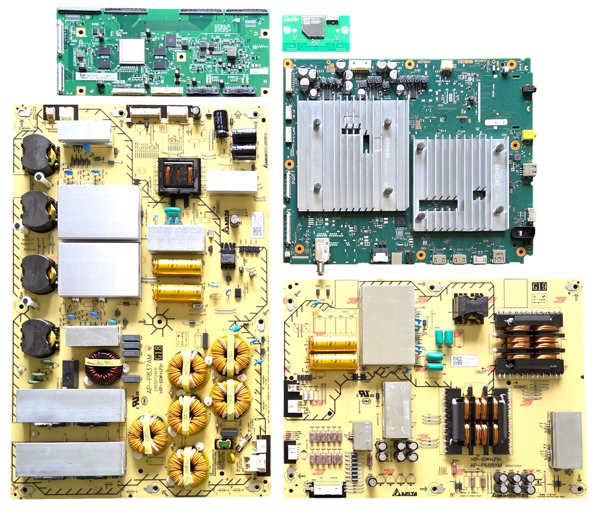XR-83A80L Sony TV Repair Parts Kit, A-5055-870-A Main Board, 1-010-553-11 Power Supply, 1-010-554-11 Power Supply, 6871L-6720B T-Con, 1-005-419-14 Wifi, XR-83A80L