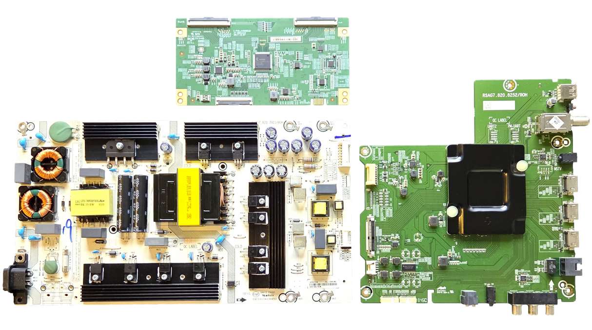 65R6070E Hisense TV Repair Parts Kit, 242999 Main Board, 235738 Power Supply, HV650QUBF90 T-Con, 65R6070E, 65R6E