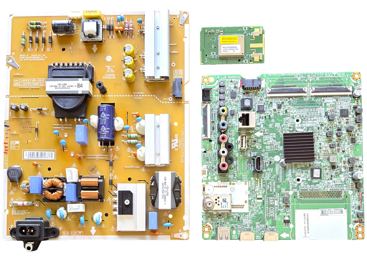 65UK6300PUE LG TV Repair Parts Kit, EBT65241802 Main Board, EAY64928801 Power Supply, EAT63377302 Wifi, 65UK6300PUE BUSTLJR, 65UK6300PUE