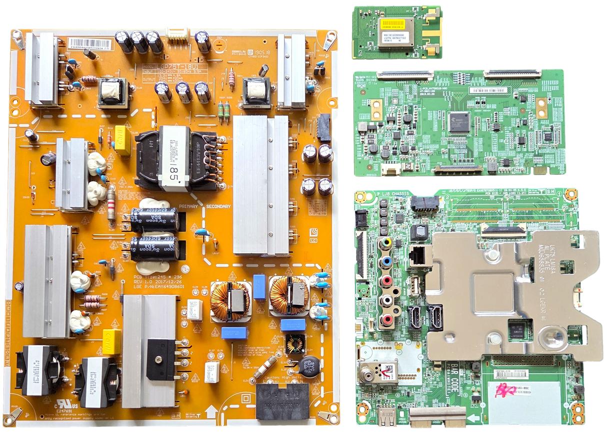75UK6570AUA LG TV Repair Parts Kit, EBT65353004 Main Board, EAY64908601 Power Supply, 44-97713660 T-Con, EAT63377302 Wifi, 75UK6570 BUSGLOR, 75UK6570AUA