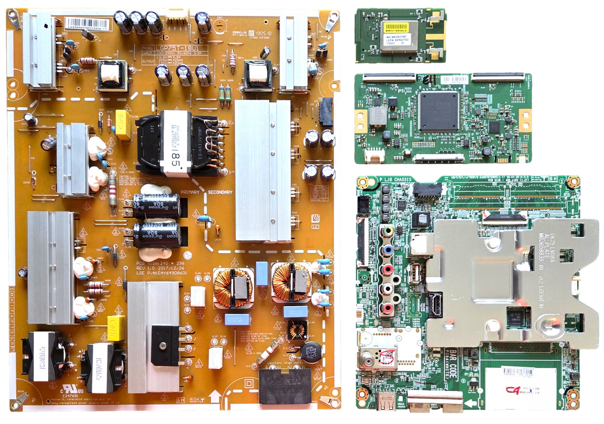 75UK6190PUB LG TV Repair Parts Kit, EBT65533205 Main Board, EAY64908601 Power Supply, 6871L-5496A T-Con, EAT63377302 Wifi, 75UK6190PUB BUSWLOR, 75UK6190PUB