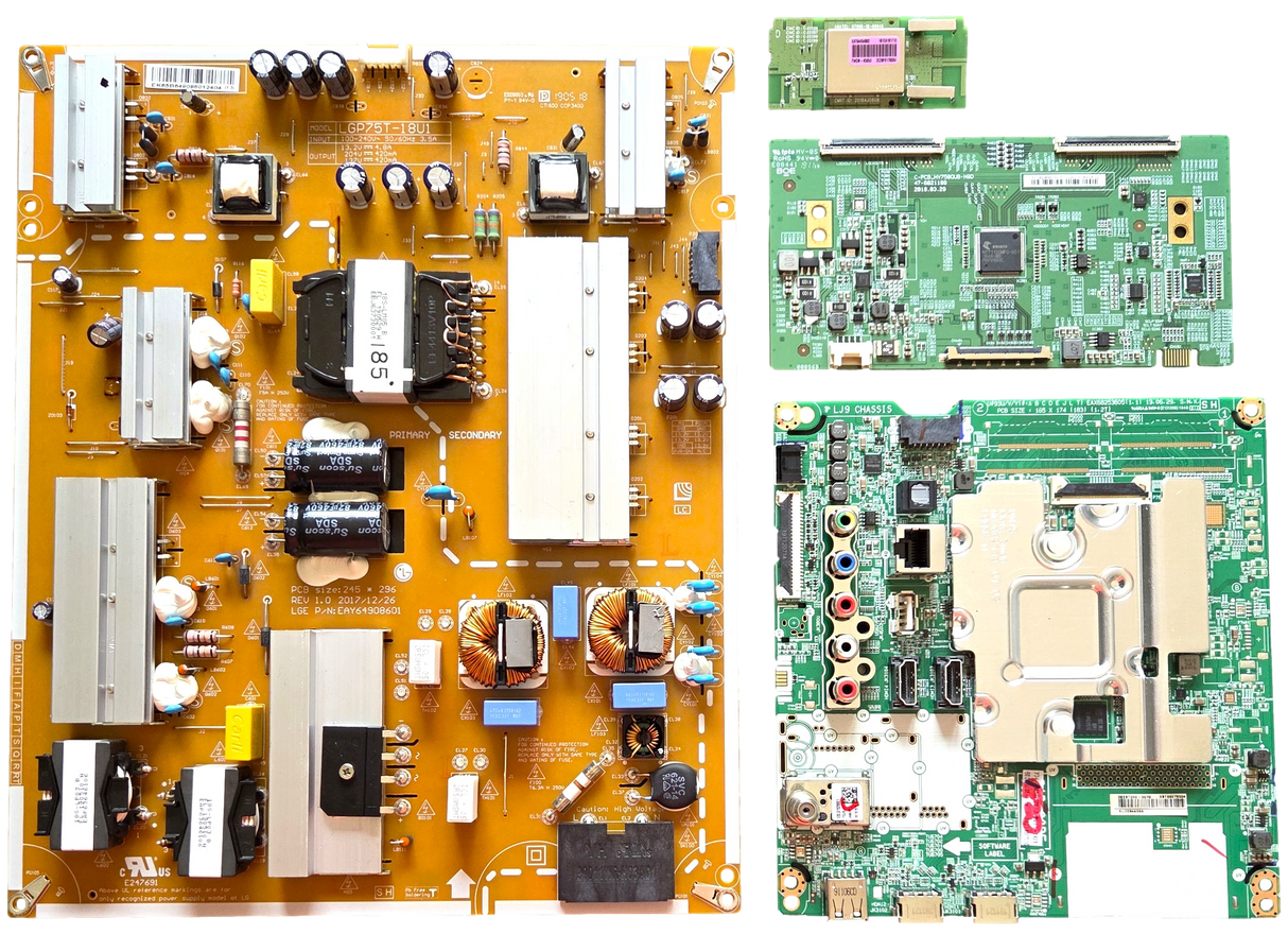 75UM7570AUE LG TV Repair Parts Kit, EBT66072004 Main Board, EAY64908601 Power Supply, 44-97713660 T-Con, EAT64454802 Wifi, 75UM7570AUE BUSGLOR, 75UM7570AUE