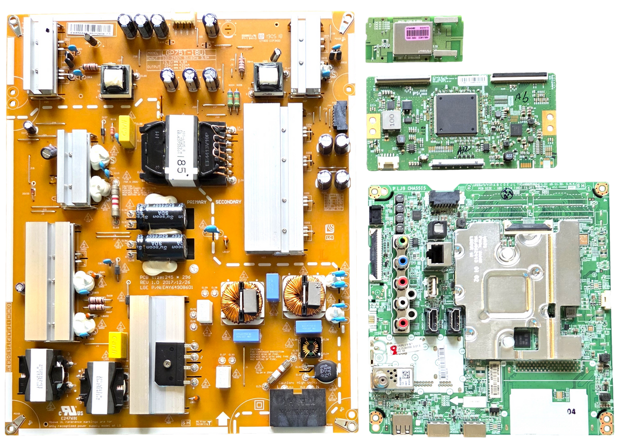 75UM7570PUD LG TV Repair Parts Kit, EBT66093004 Main Board, EAY64908601 Power Supply, 6871L-5496A T-Con, EAT64454802 Wifi, 75UM7570PUD BUSYLOR, 75UM7570PUD