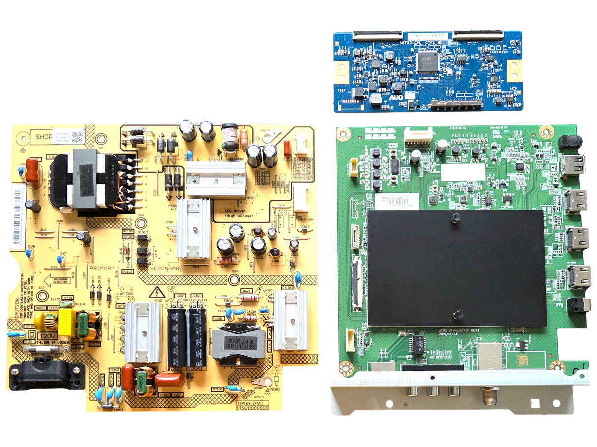 55LF621U21 Toshiba TV Repair Parts Kit, 631V0Q00080 / 691V0Q00080 Main Board, 1T920000900 Power Supply, 55.55T32.C28 T-Con, 55LF621U21
