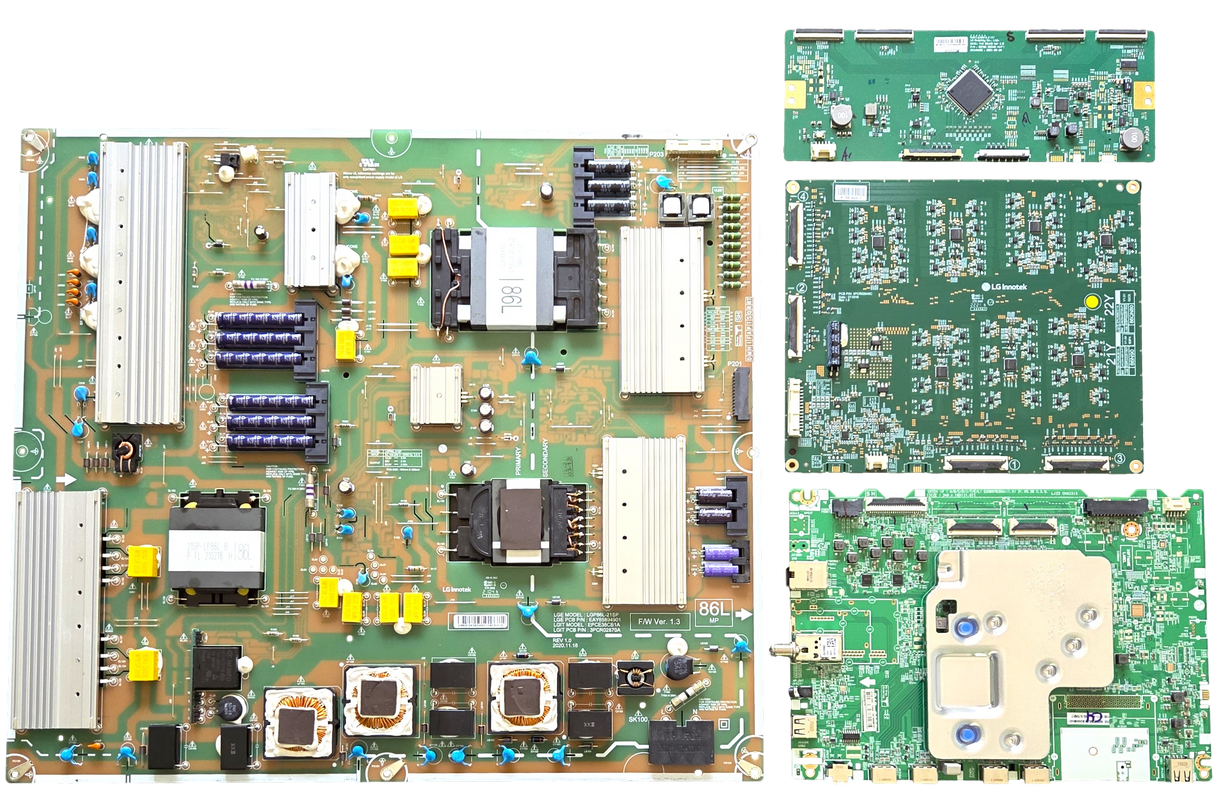 86QNED80UQA LG TV Repair Parts Kit, EBT66984001 Main Board, EAY65894901 Power Supply, EBR32281502 LED Driver, 6871L-6102A / D T-Con, 86QNED80UQA
