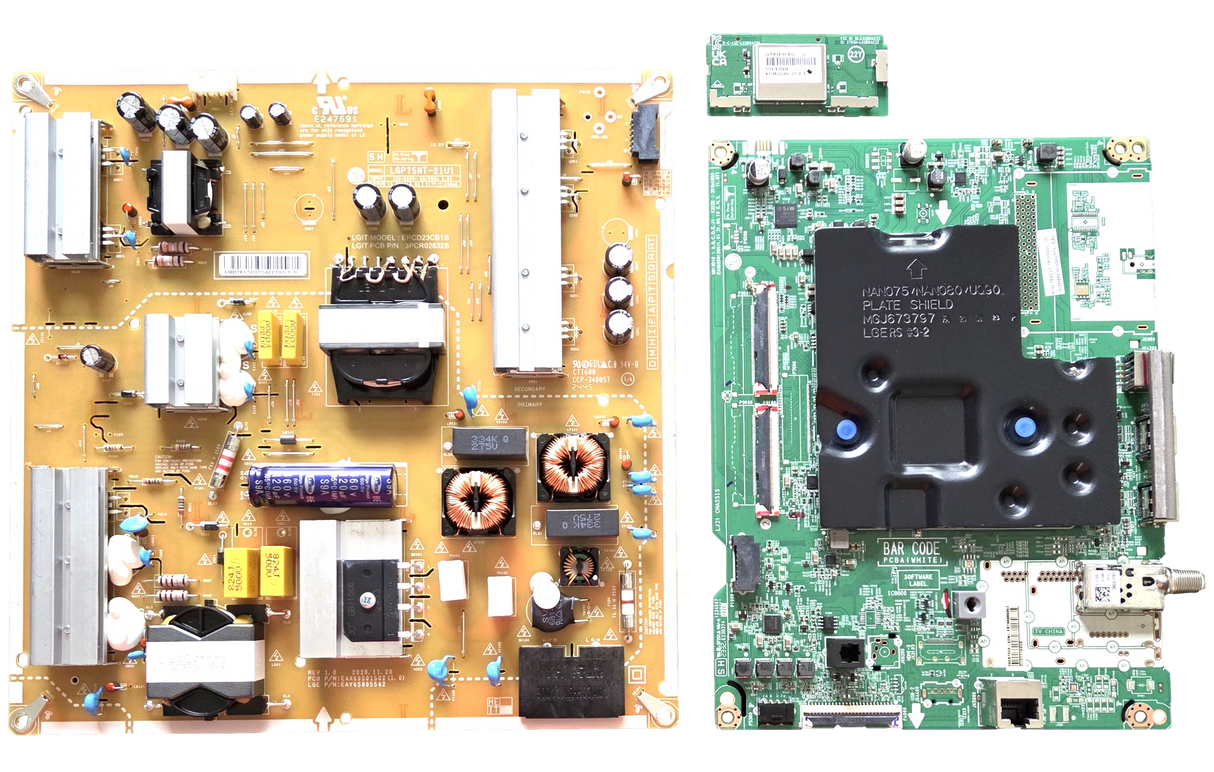 75UQ7050ZUD LG TV Repair Parts Kit, EBT66966802 Main Board, EAY65895542 Power Supply, EAT65182001 Wifi, 75UQ7050ZUD.BUSFLKR, 75UQ7050ZUD