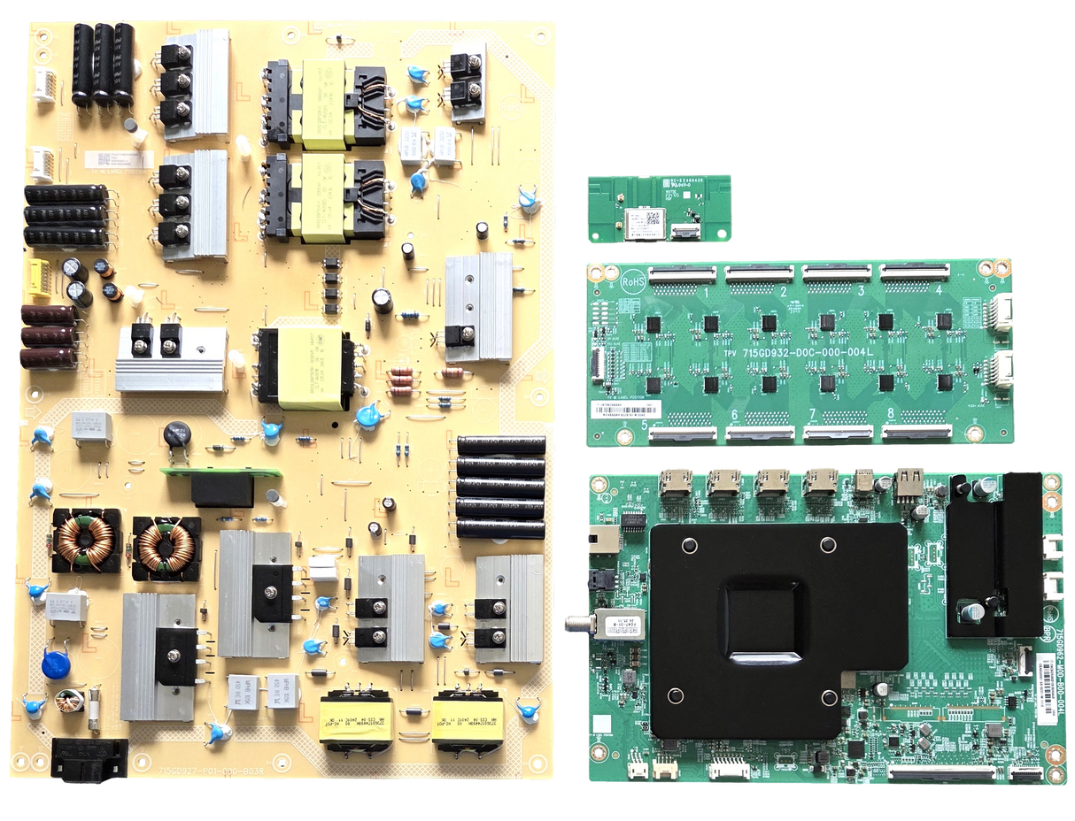 65R8B5 / 65R8BX Roku TV Repair Parts Kit, 756TXNCB02K0800 Main Board, ADTVM2430ABN Power Supply, LNTVNI248AAAH LED Driver, 368GWFBT776GSD Wifi, 65R8B5, 65R8BX