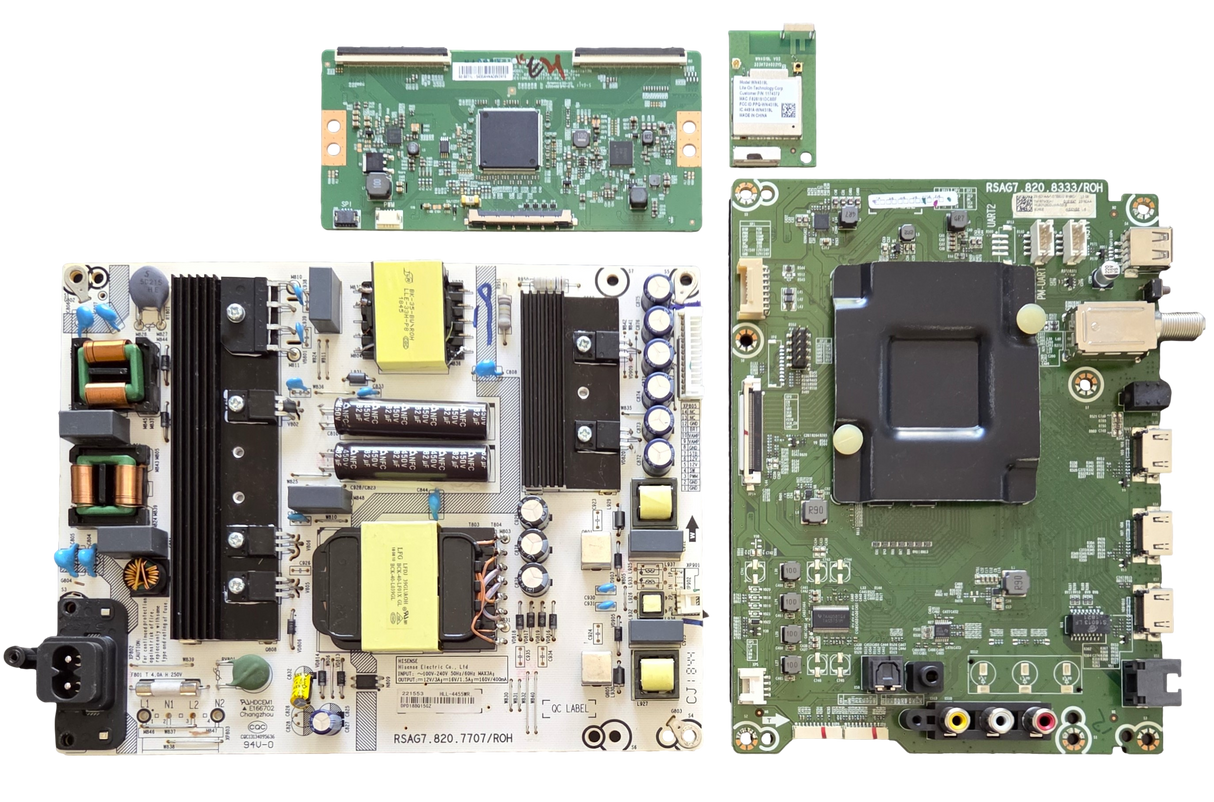60R6E Hisense TV Repair Parts Kit, 237864 Main Board, 221553 Power Supply, 6871L-5435A T-Con, 1174572 Wifi, 60R6E