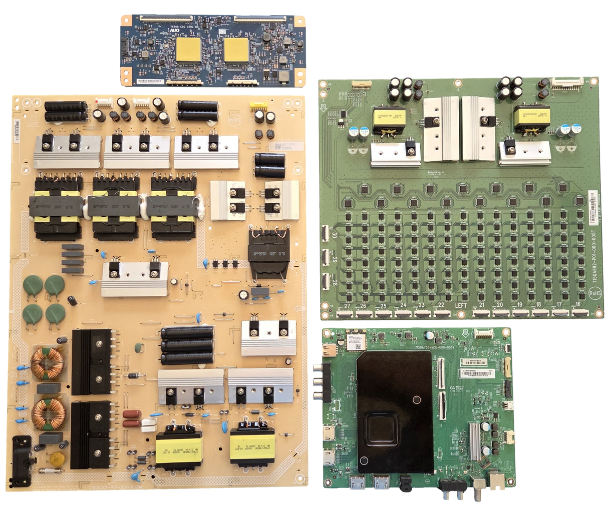 P75QX-H1 Vizio TV Repair Parts Kit, 756TXKCB02K020 Main board, ADTVJ1845ABB Power Supply, 55.75T08.C08 T-Con, LNTVJT12ZAAAL LED Driver, P75QX-H1 LTMAZTKW, P75QX-H1