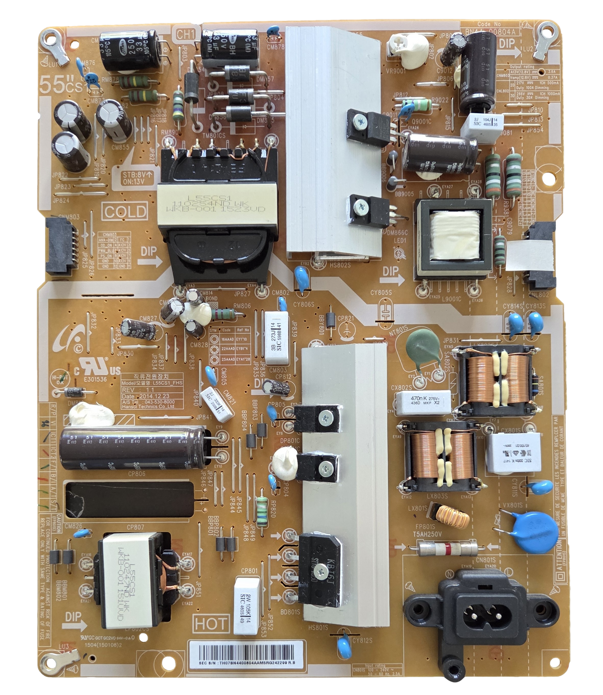 BN44-00804A, Samsung Power Supply Board, L55CS1_FHS, UN55J6500AFXZX, UN55J6250AFXZA