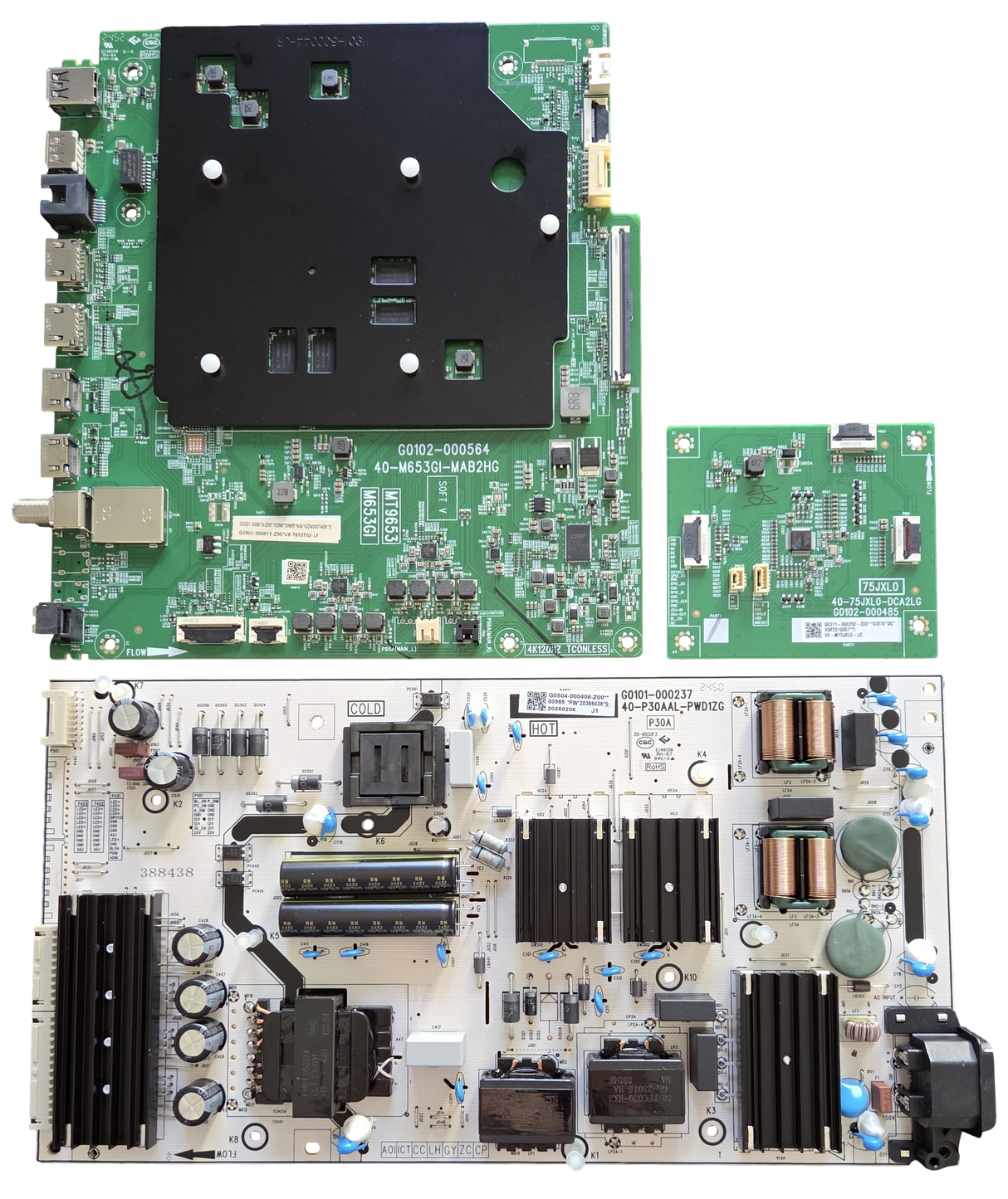 75QM6K TCL TV Repair Parts Kit, G0301-000613-Z00 Main Board, G0504-000408-Z00 Power Supply, G0311-000292-Z00 Driver, 75QM6K