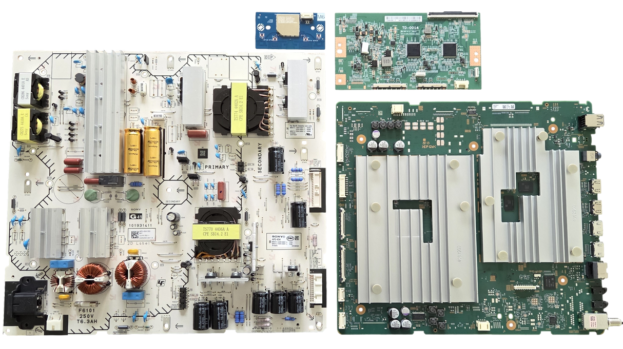 K-65XR70 Sony TV Repair Parts Kit, A-5067-996-A Main Board, 1-019-178-11 Power Supply, 1-019-217-11 T-Con, 1-013-126-11 Wifi, K-65XR70