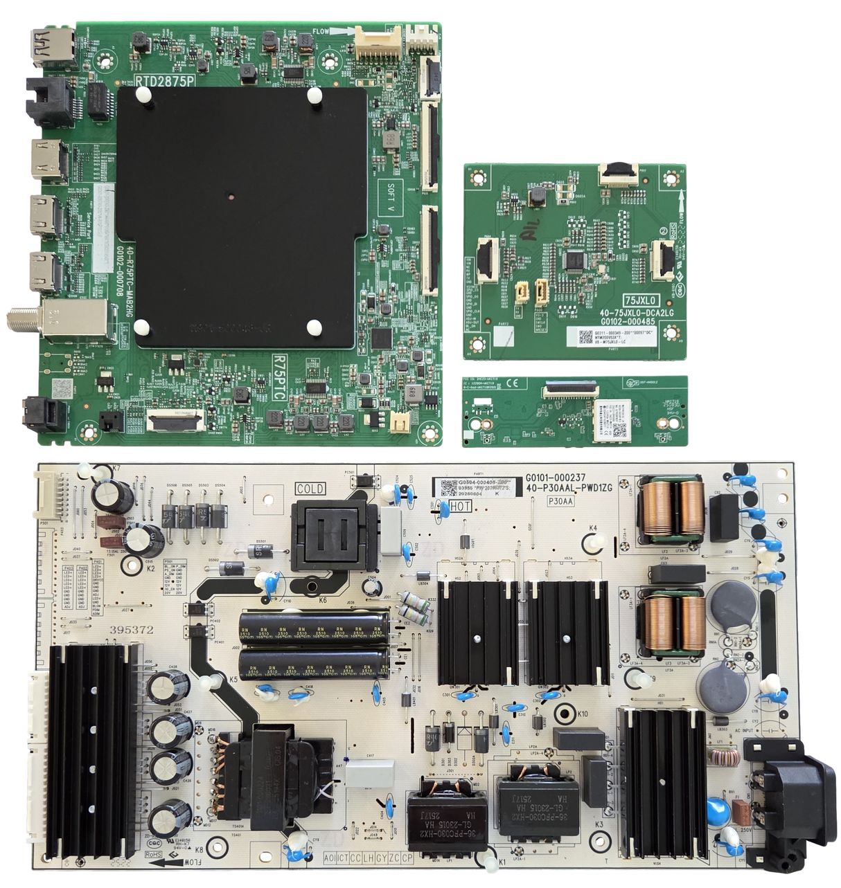 75QM5K TCL TV Repair Parts Kit, G0301-000743-Z00 Main Board, G0504-000408-Z00 Power Supply, G0311-000349-Z00 LED Driver, G0306-000269 Wifi, 75QM5K