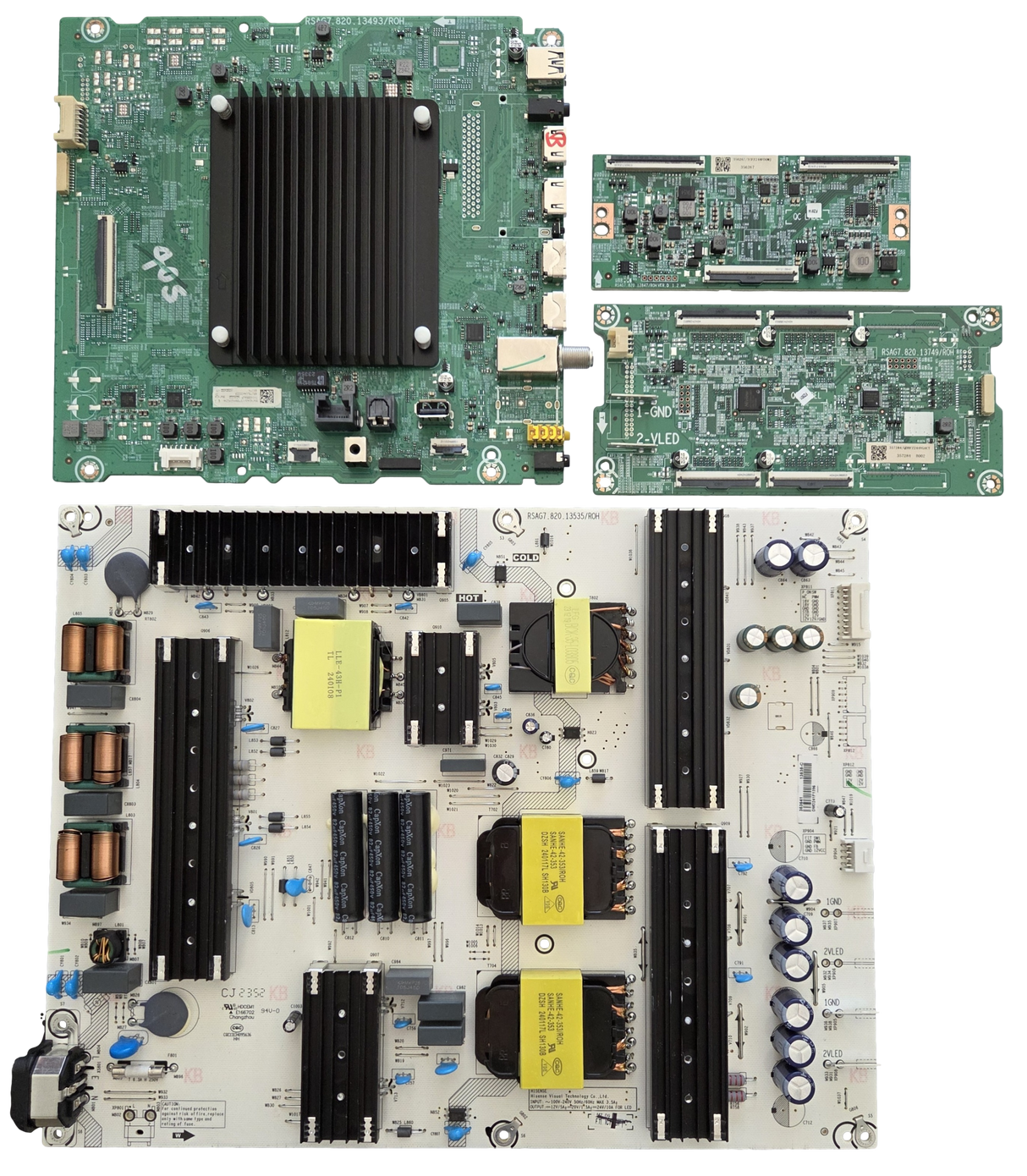 75U7N Hisense TV Repair Parts Kit, 354740 Main Board, 353641 Power Supply, 356267 T-Con, 357284 LED Driver, 75U7N