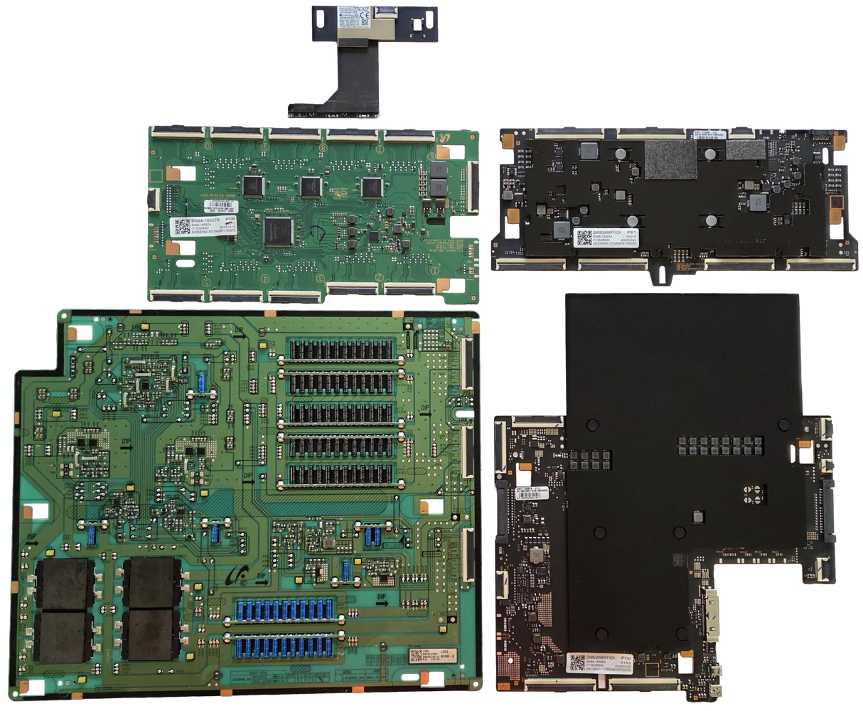 QN85QN990FFXZA Samsunt TV Repair Parts Kit, BN94-18586N Main Board, BN95-12024A T-Con, BN44-01259A VSS, BN94-18557A LED Driver, BN59-01502A Wifi, QN85QN990FFXZA