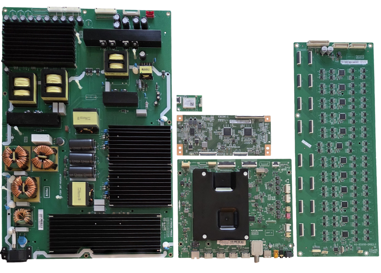 85R745 TCL TV Repair Parts Kit, 08-RT73012-MA200AAMain Board, 08-P802W0L-PW200AA Power Supply, ST8461D01-1 T-Con, 08-D85X110-DR200AA LED Driver, 07-RT8812-MA4G Wifi, 85R745