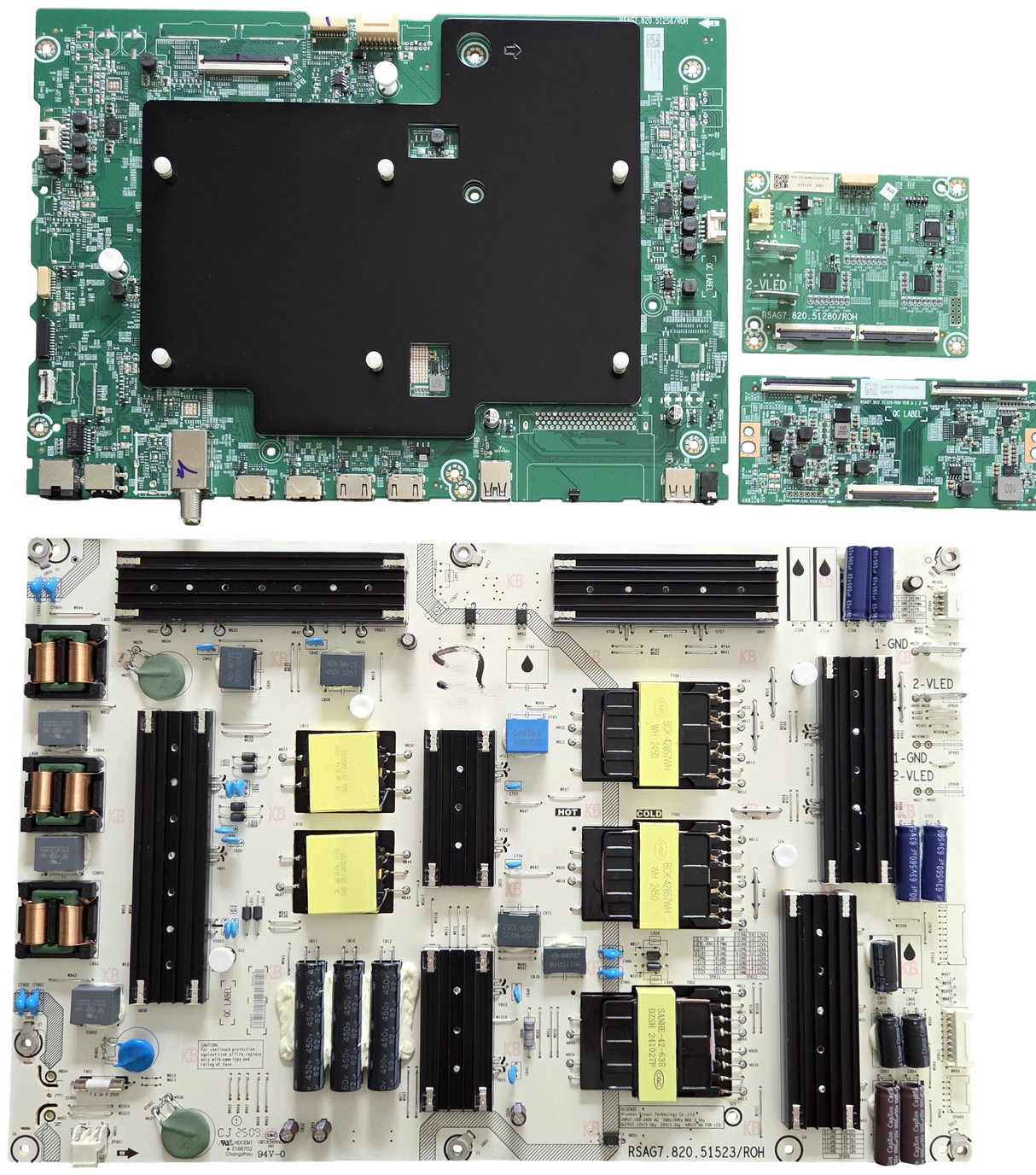 85S7N Hisense TV Repair Parts Kit, 426037 Main Board, 426097 Power Supply, 408329 T-Con, 425124 Led Driver, 85S7N