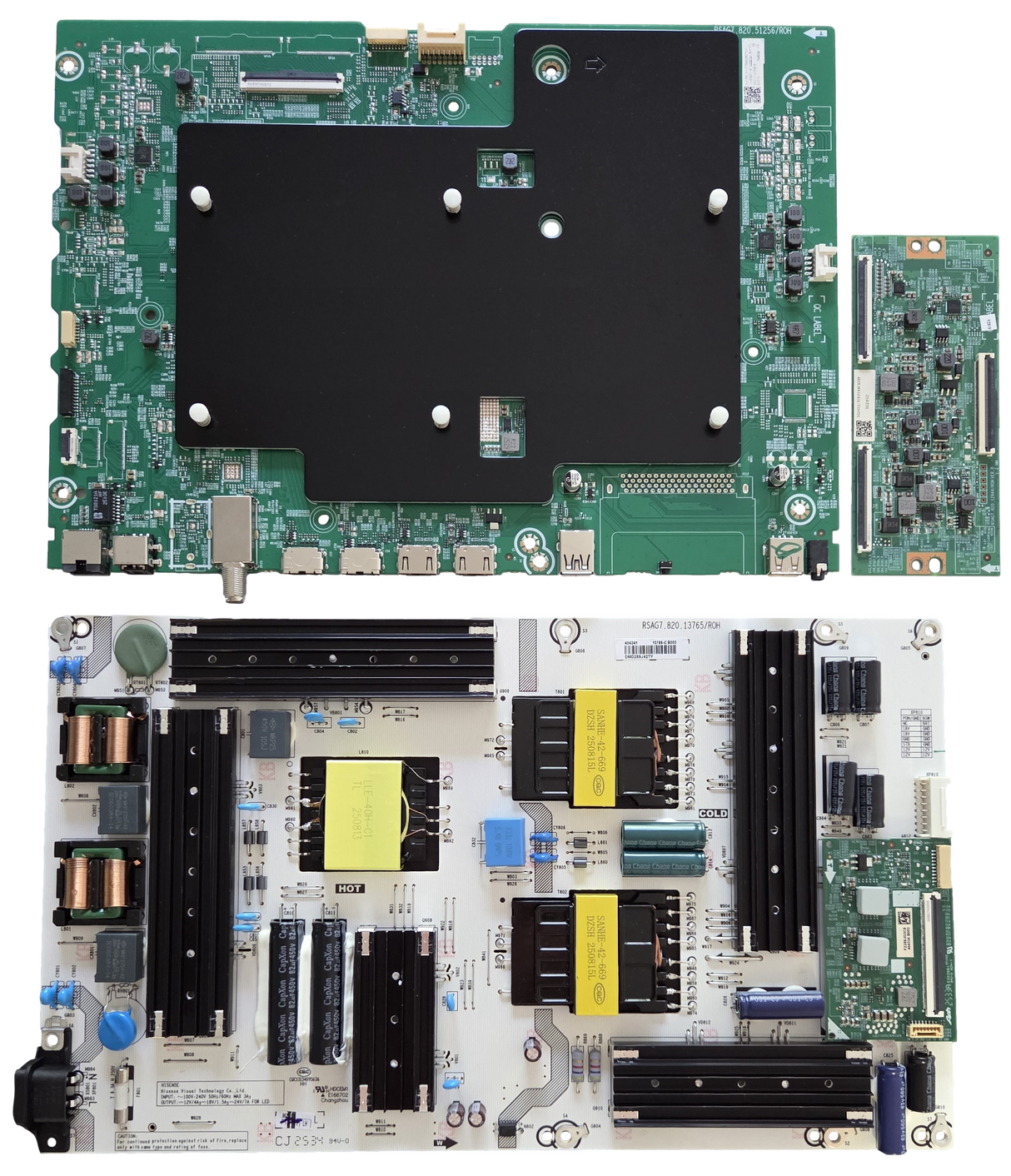 65S7N Hisense TV Repair Parts Kit, 411546 Main Board, 404341 Power Supply, 352452 T-Con, 65S7N