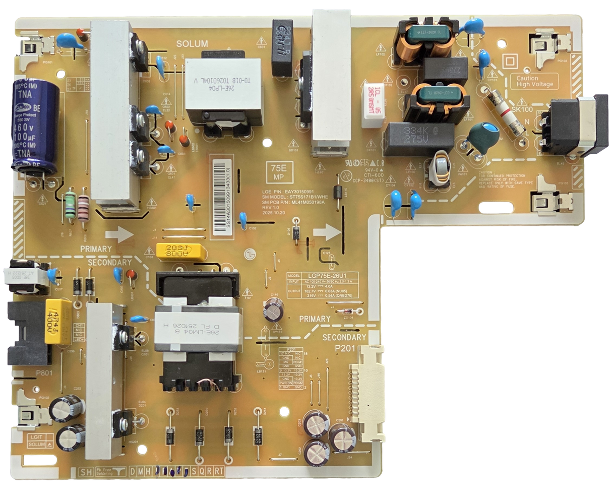 EAY30150991 LG Power Supply Board, LGP75E-26U1, 75QNED75BUA.BUSFLKR, 75QNED75BUA