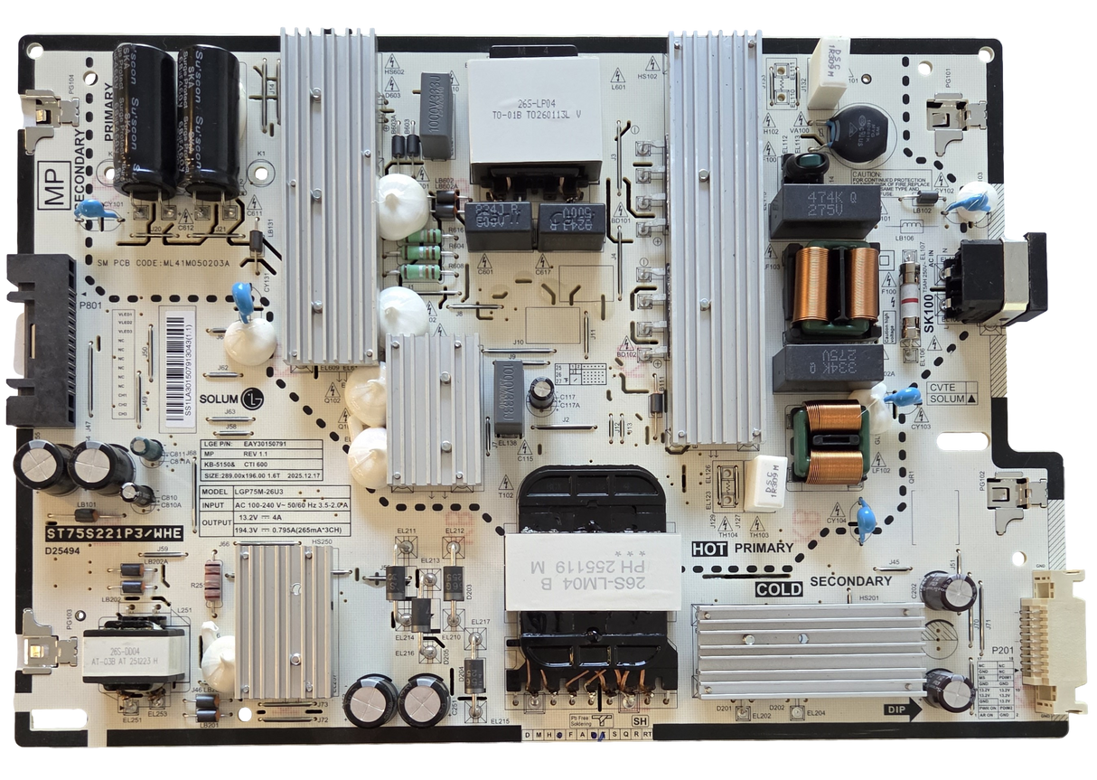 EAY30150791 LG Power Board, 75QNED84BUA.BUSFLKR, 75QNED84BUA, 75QNED84BAA