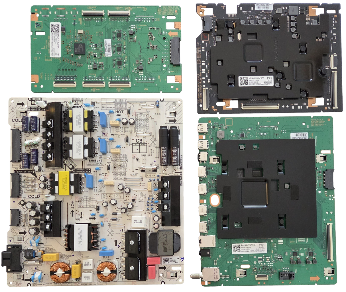 MRN65R85HAFXZA Samsung TV Repair Parts Kit, BN94-19033L Main Board, BN44-01413A Power Supply, BN95-12508A T-Con, BN94-18908A LED Driver, MRN65R85HAFXZA